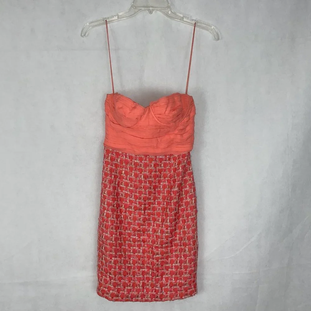 Alice + Olivia Coral Pink Tweed Bustier Style Dress Size 2 NWT - Picture 2 of 6